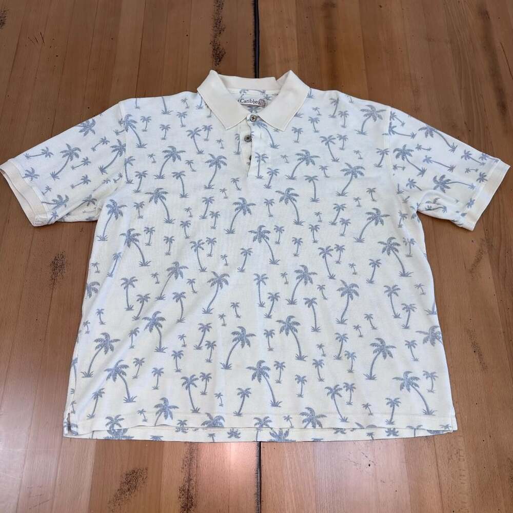 Caribbean Palm Tree Print Vintage Polo Shirt